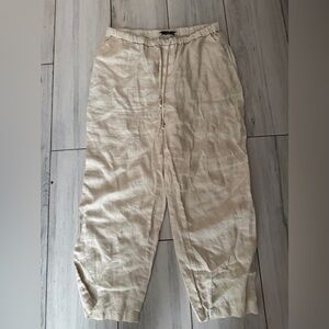 Mango Cream Linen Trousers Medium Cropped